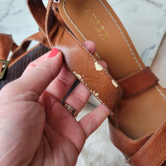RALPH LAUREN Brown Open Toe Strappy Platform Wedges Size 8.5 - Picture 9 of 12